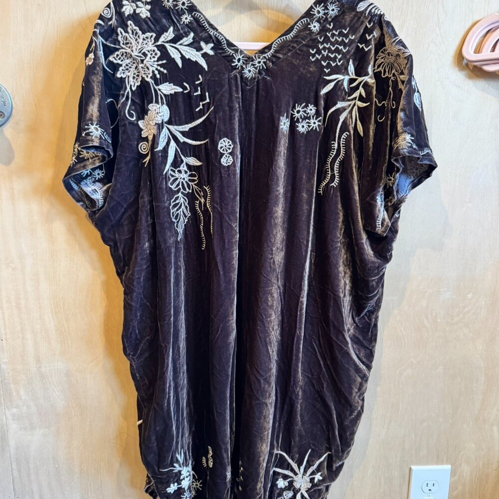 Johnny Was Velvet Tunic Dress - Dark Brown embroidered - XS - Picture 5 of 12